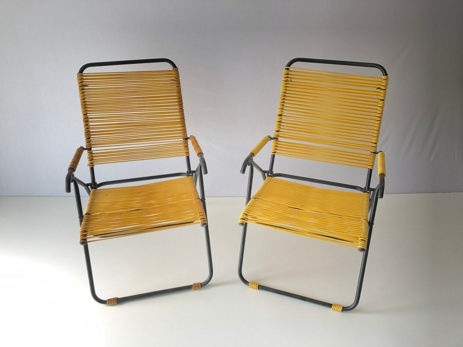 Iconic Italian Yellow Pair Of Outdoor Spaghetti Armchairs, 1970s, Italy photo furniture