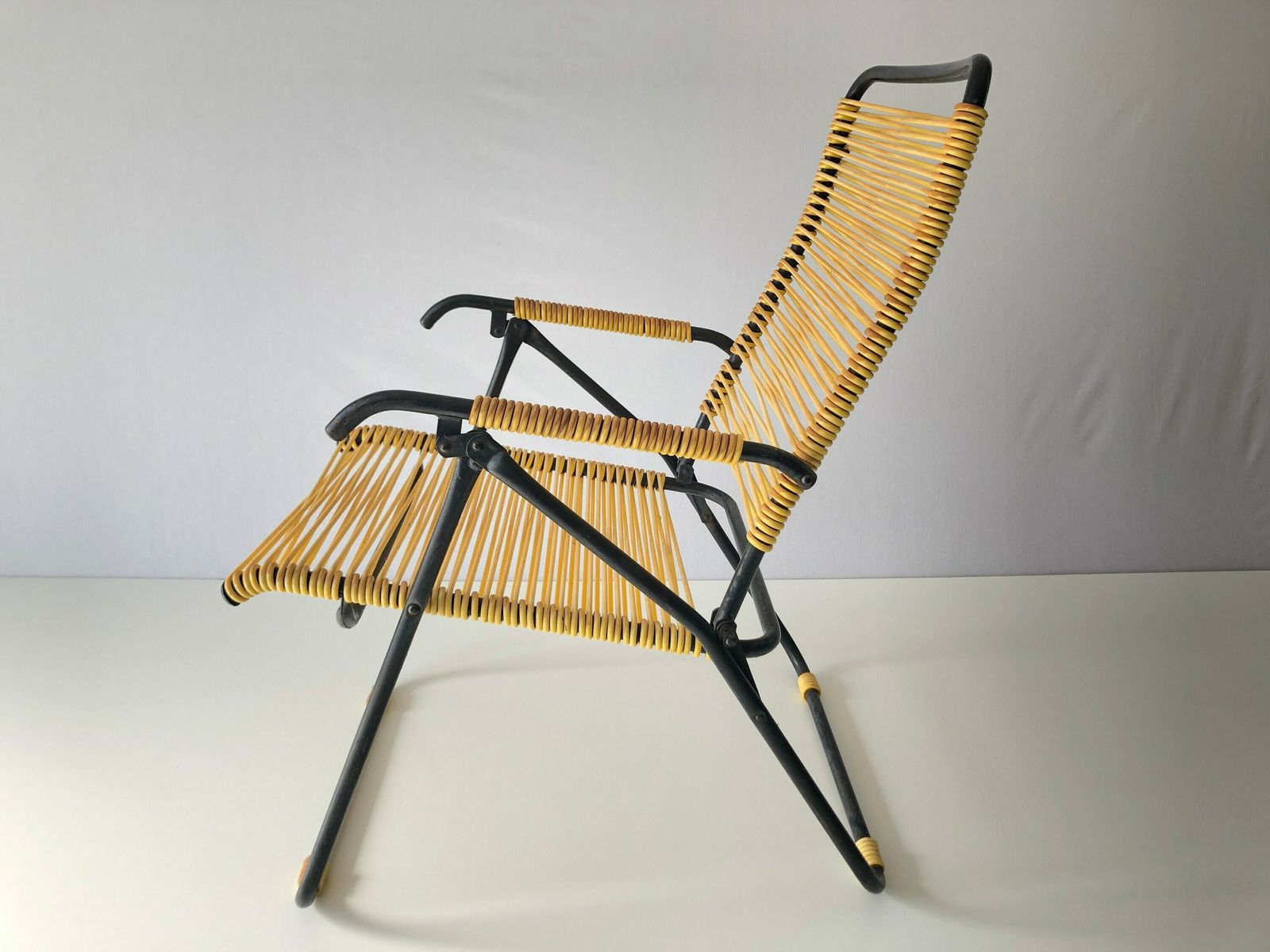 Iconic Italian Yellow Pair Of Outdoor Spaghetti Armchairs, 1970s, Italy photo for sale