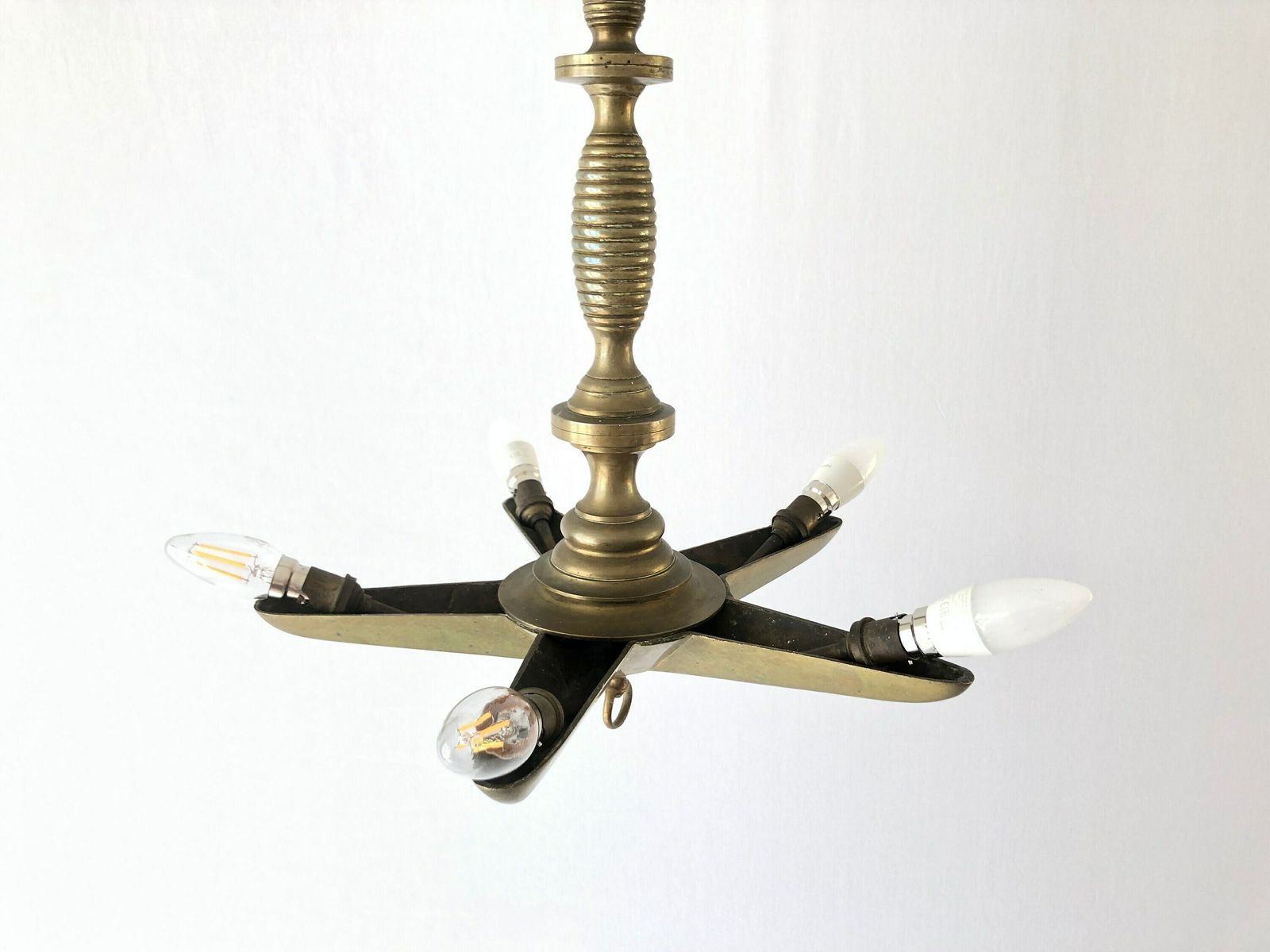 Unique Full Brass Star Design Church Chandelier, 30/40s, France