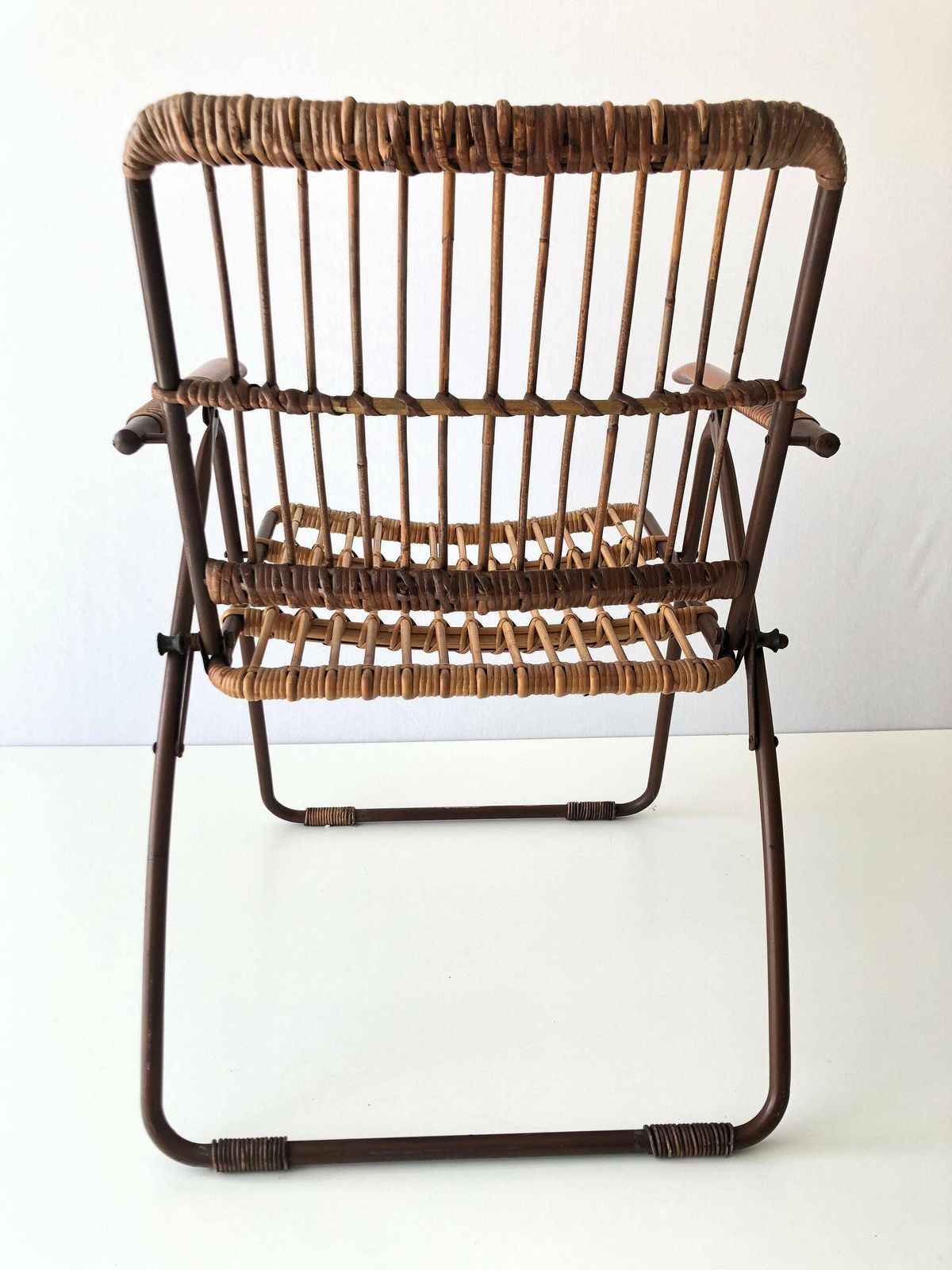 Mid Century Modern Italian Bamboo And Brown Metal Folding Armchair, 1960s, Italy photo 1299.0