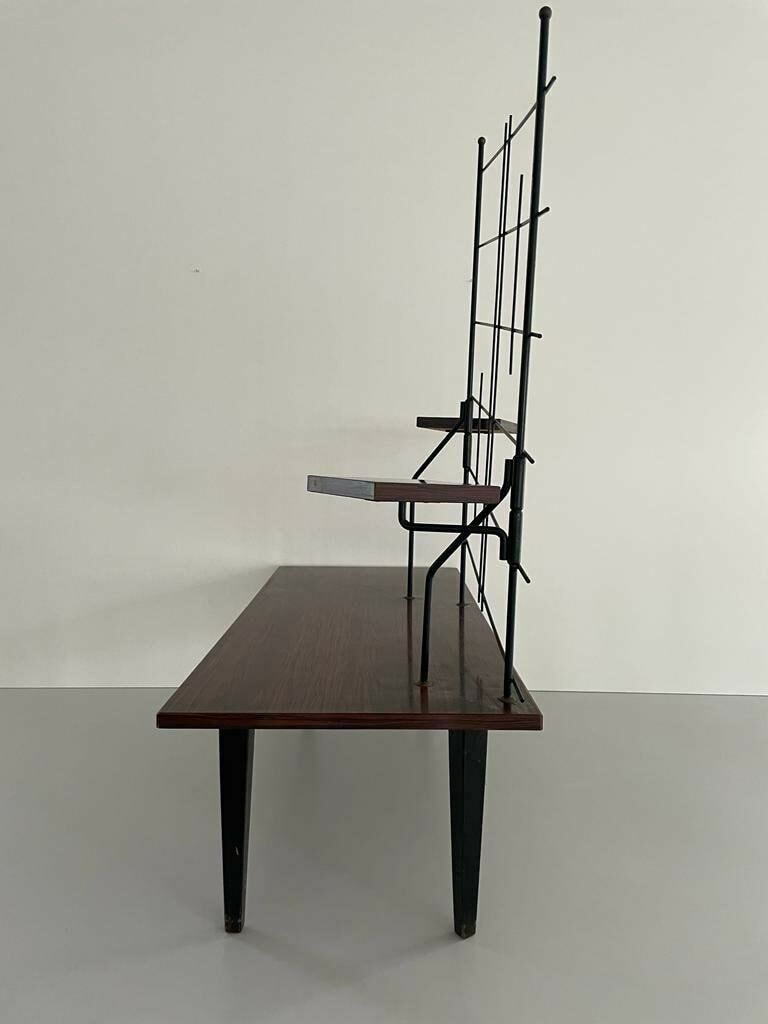 Mid Century Design Wood And Black Metal Geometric Backside Plant Stand, 1950s, France photo 1581.0