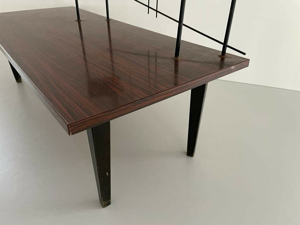 Mid Century Design Wood And Black Metal Geometric Backside Plant Stand, 1950s, France photo buy