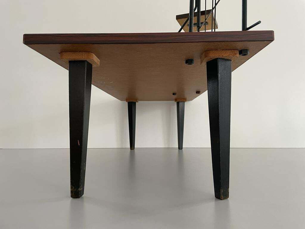 photo furniture Mid Century Design Wood And Black Metal Geometric Backside Plant Stand, 1950s, France