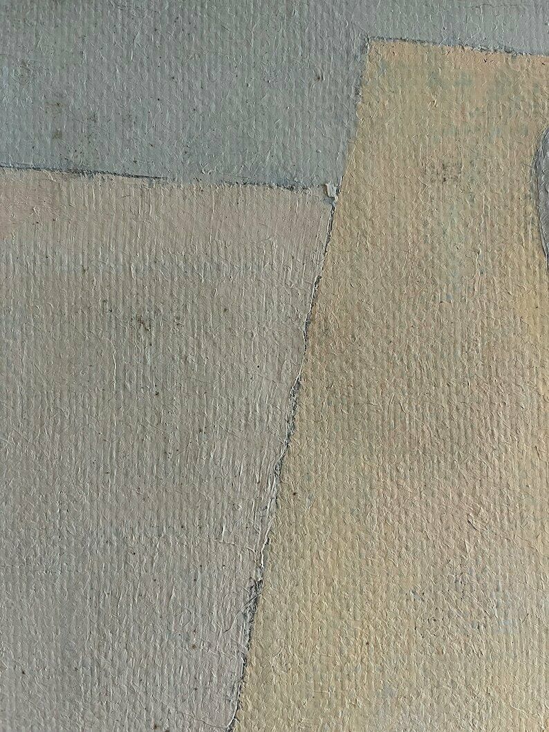 Italian Mid Century Cubist Oil On Canvas Painting Vintage Original Artwork In Pastel Colours Signed By Artist photo vinterior