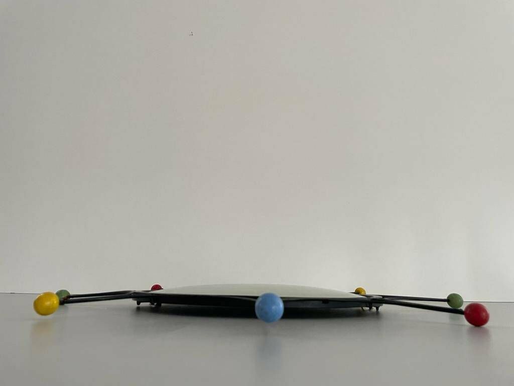 Round Black Metal Atomic Style Wall Mirror, 1980s, France photo vintage