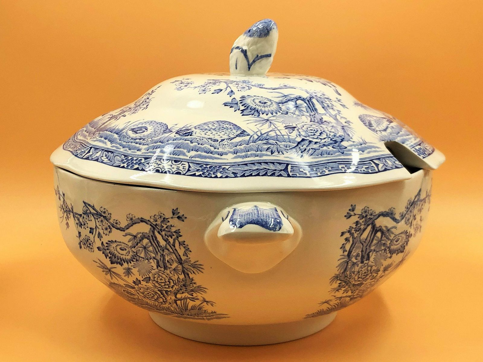 Stunning Antique Furnivals Blue & White Quail Design Serving Tureen. C1913.   Free Uk Post. photo furniture