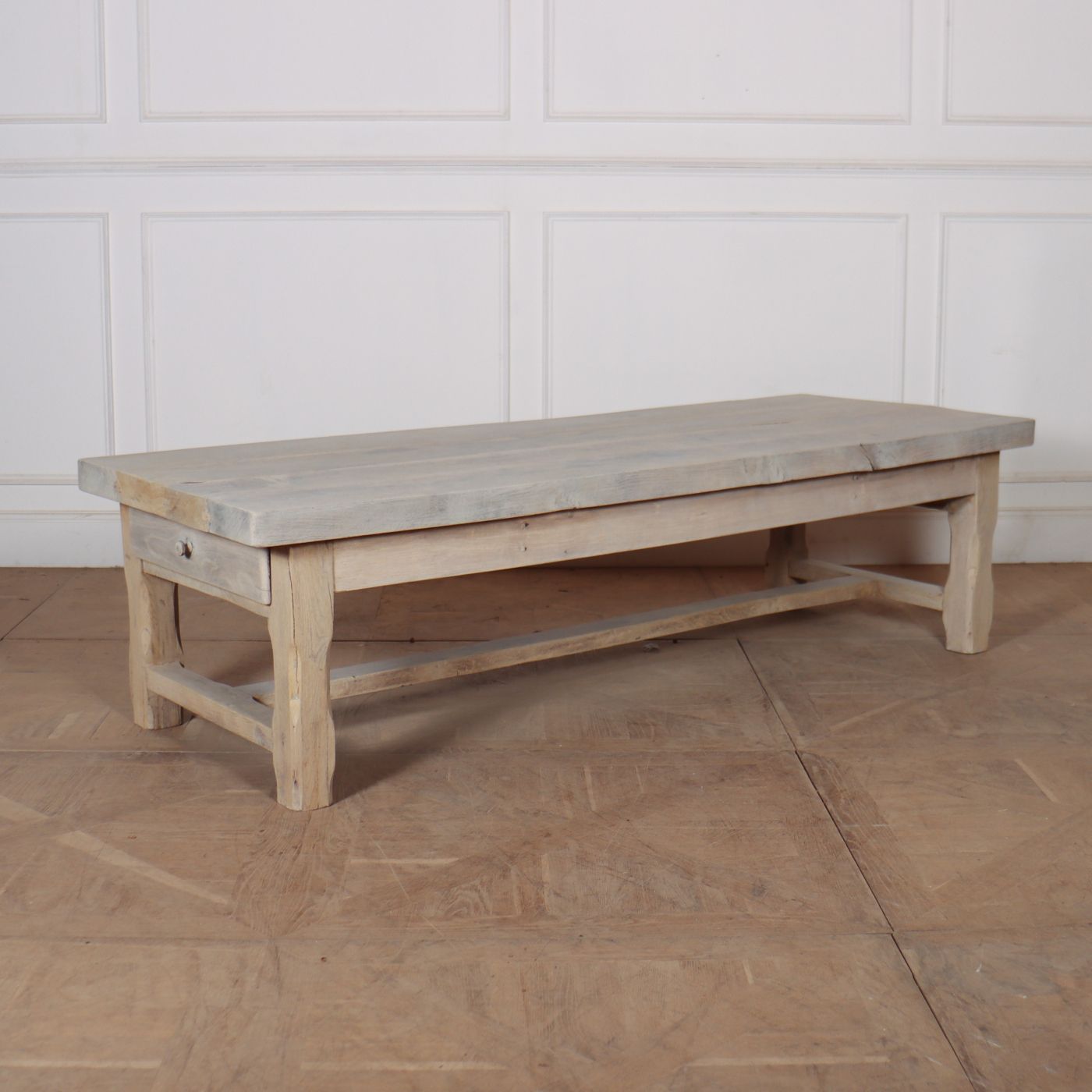 Large 19th C French Bleached Oak Coffee Table With A 2.5" Thick Top. 1860.