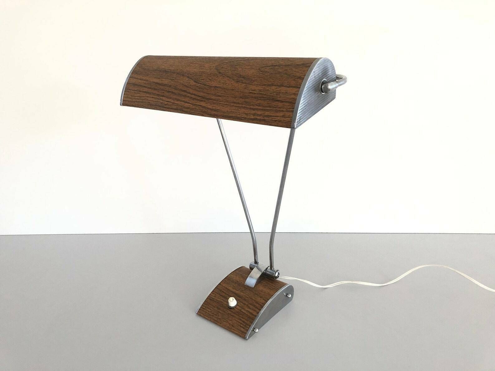 French Design Wood Texture Metal Large Desk Lamp By Eileen Gray, 1950s, France