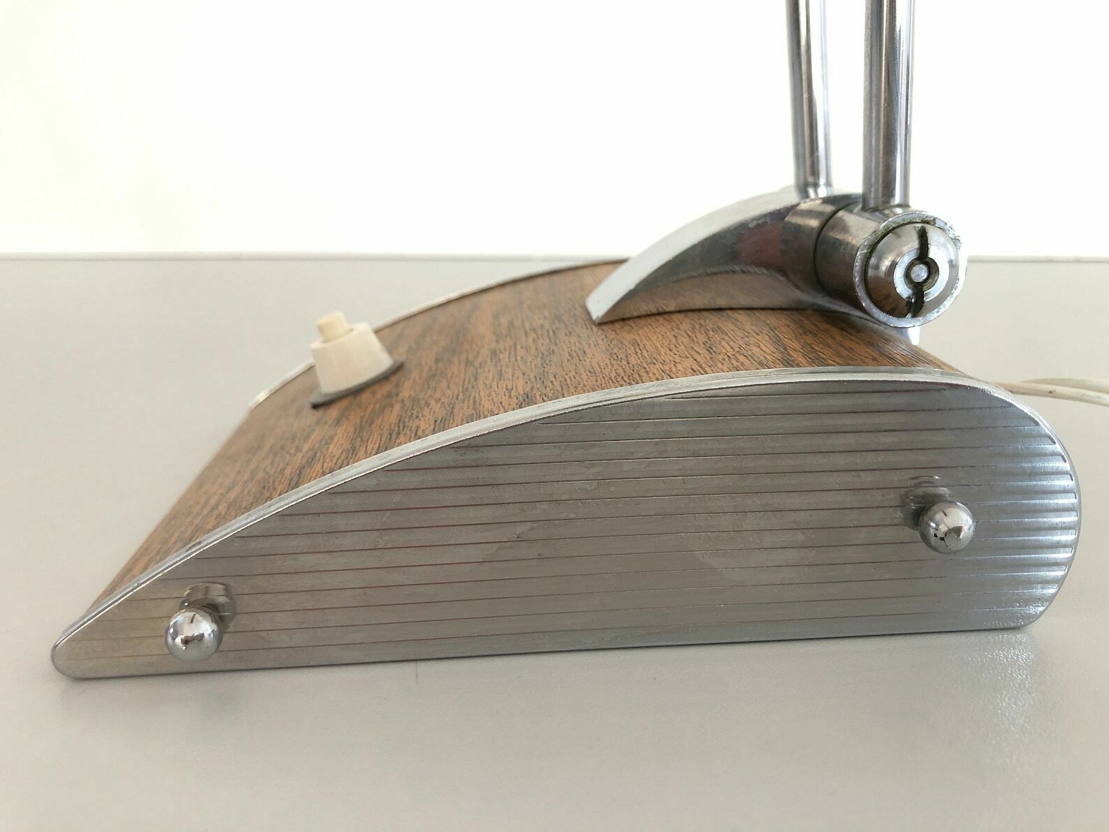 photo for sale French Design Wood Texture Metal Large Desk Lamp By Eileen Gray, 1950s, France
