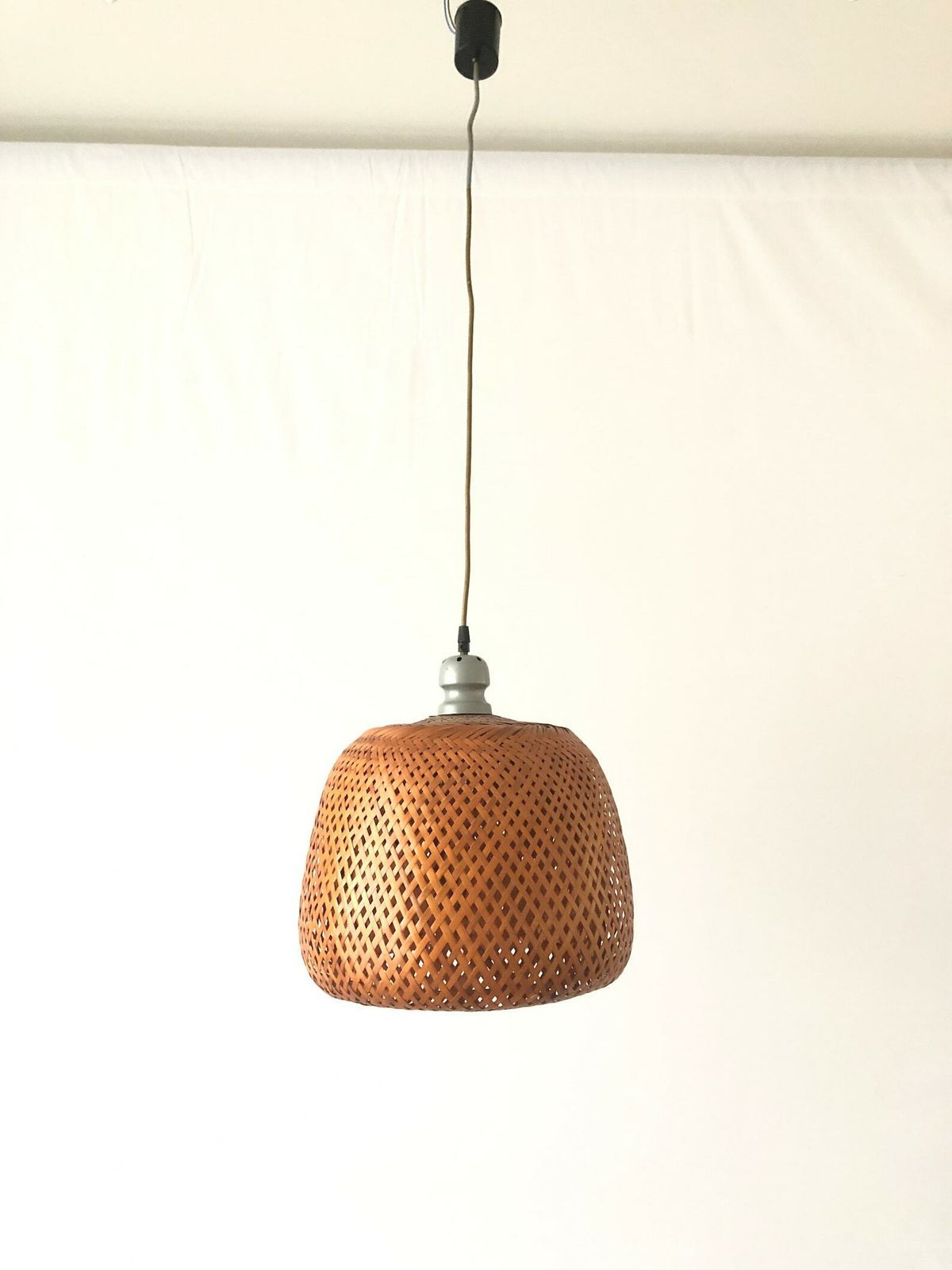Unique Italian Design Wicker Pendant Lamp, 1960s, Italy photo for sale