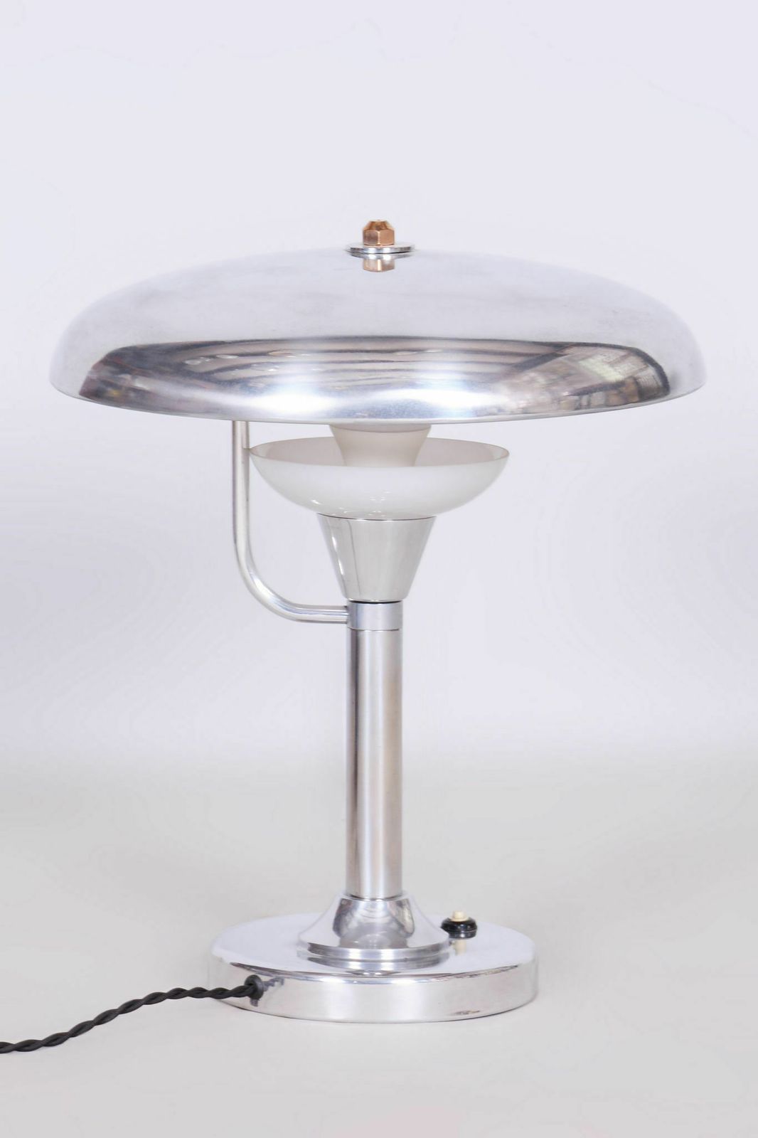 Restored Bauhaus Table Lamp, By Franta Anýž, Nickle Plated Steel, Czech, 1920s