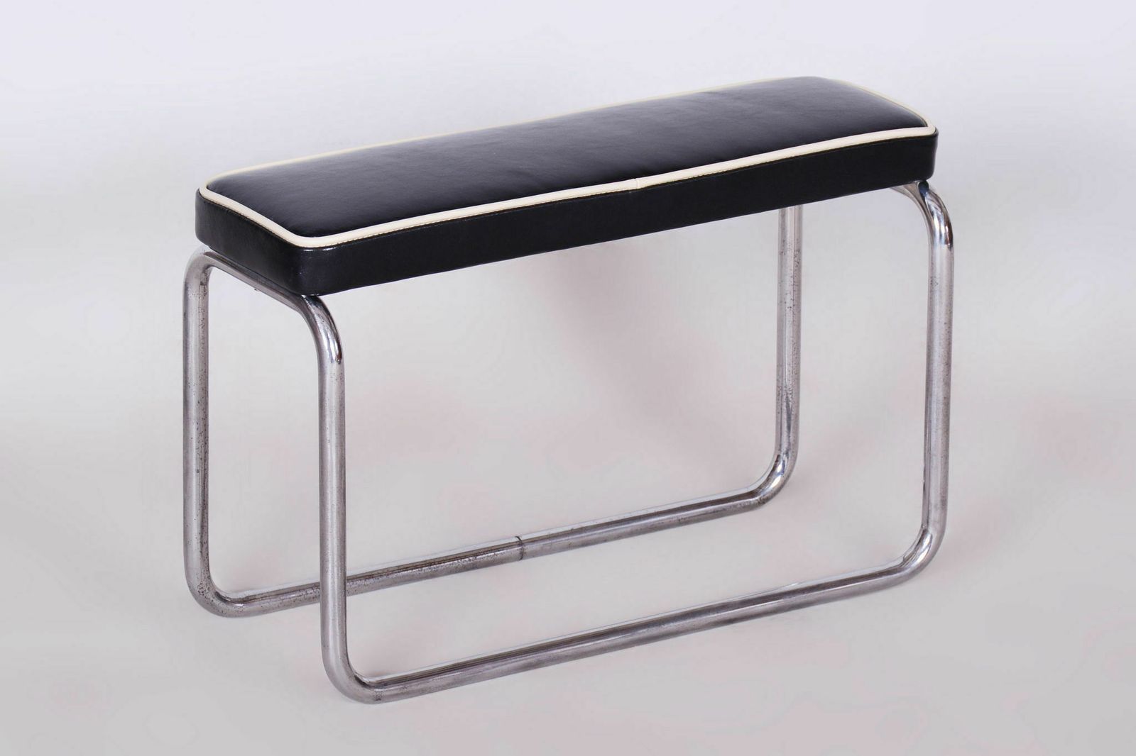 Restored Bauhaus Stool, High Quality Italian Leather, Chrome, Czechia, 1930s