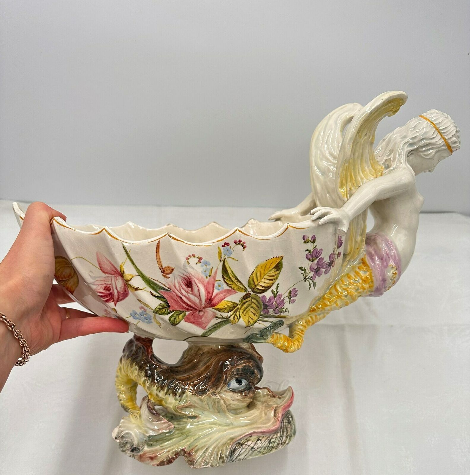 Italian Majolica Nove Centerpiece Bowl Mermaid photo buy