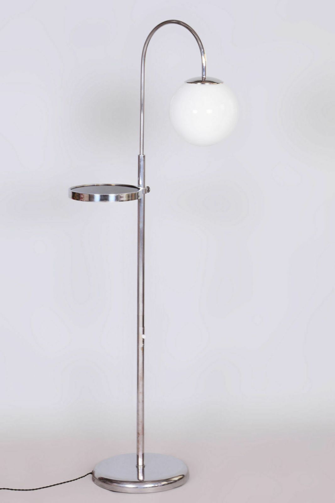 Restored Bauhaus Floor Lamp, Steel, Milk Glass, Adjustable Height, Czech, 1930s photo furniture