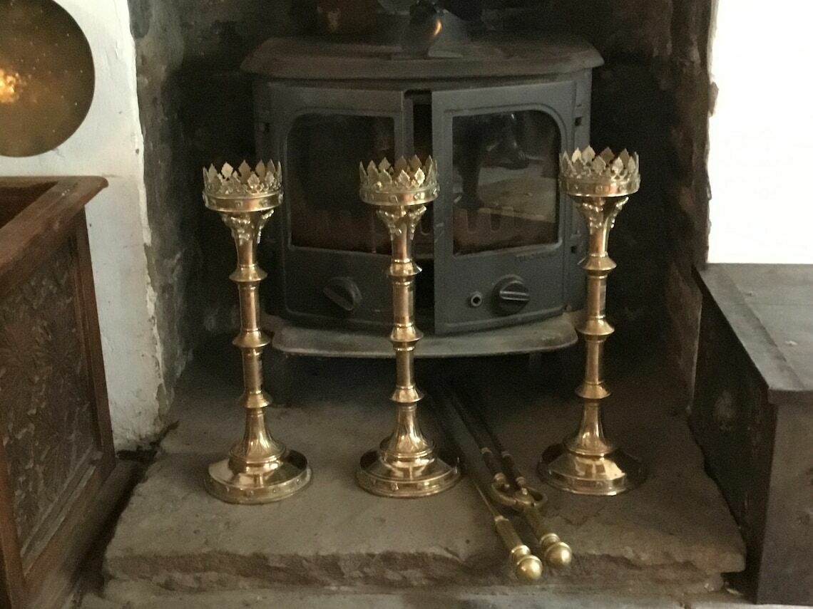photo furniture Stunning Set Of 3 Large Brass Gothic Revival Church Altar Candlesticks
