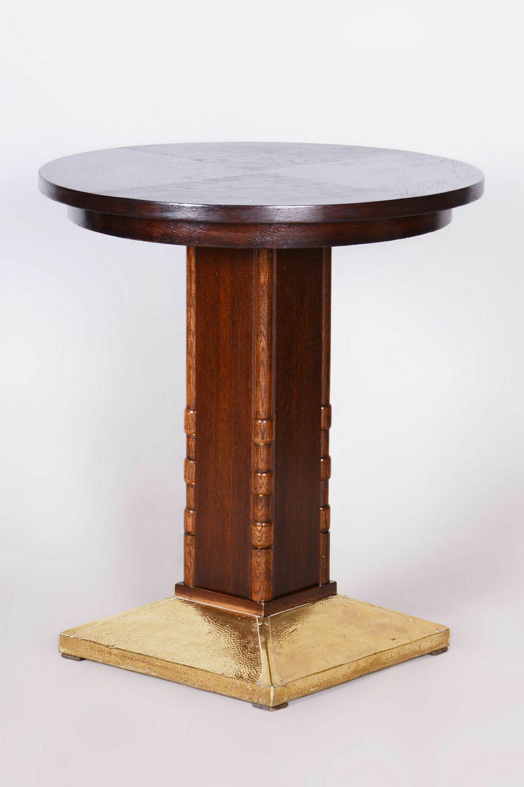 Restored Art Deco Small Table, Oak, Brass, Revived Polish, Czechia, 1920s
