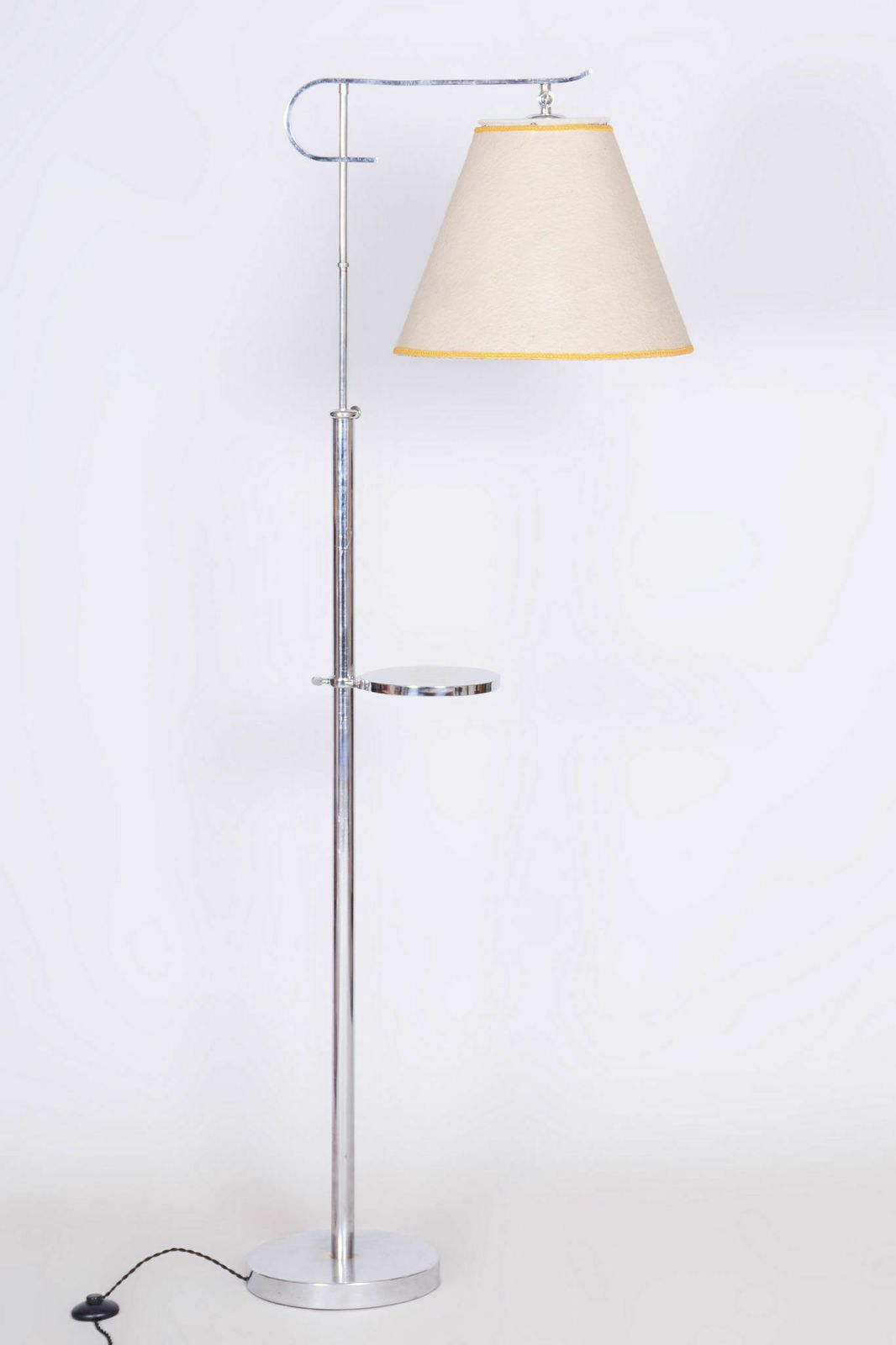 Restored Art Deco Floor Lamp, Chrome, New Electrification, Adjustable Lamp Height, Angle, Czechia, 1920s photo vintage