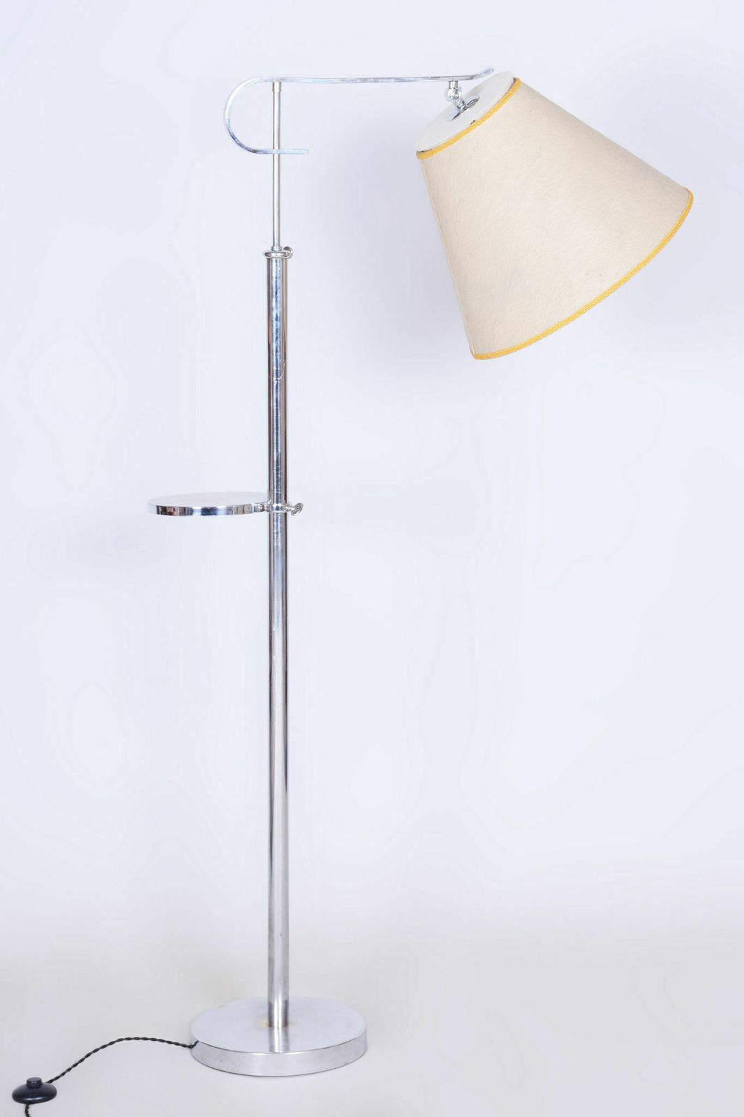 Restored Art Deco Floor Lamp, Chrome, New Electrification, Adjustable Lamp Height, Angle, Czechia, 1920s