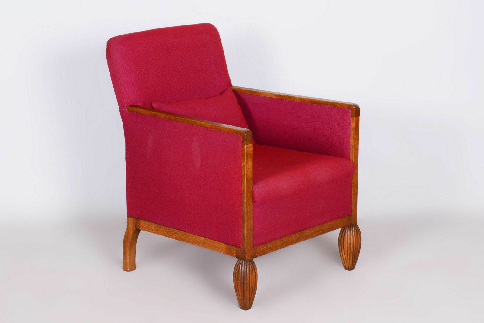 Restored Art Deco Red Armchair, Beech, Original Upholstery, France, 1930s
