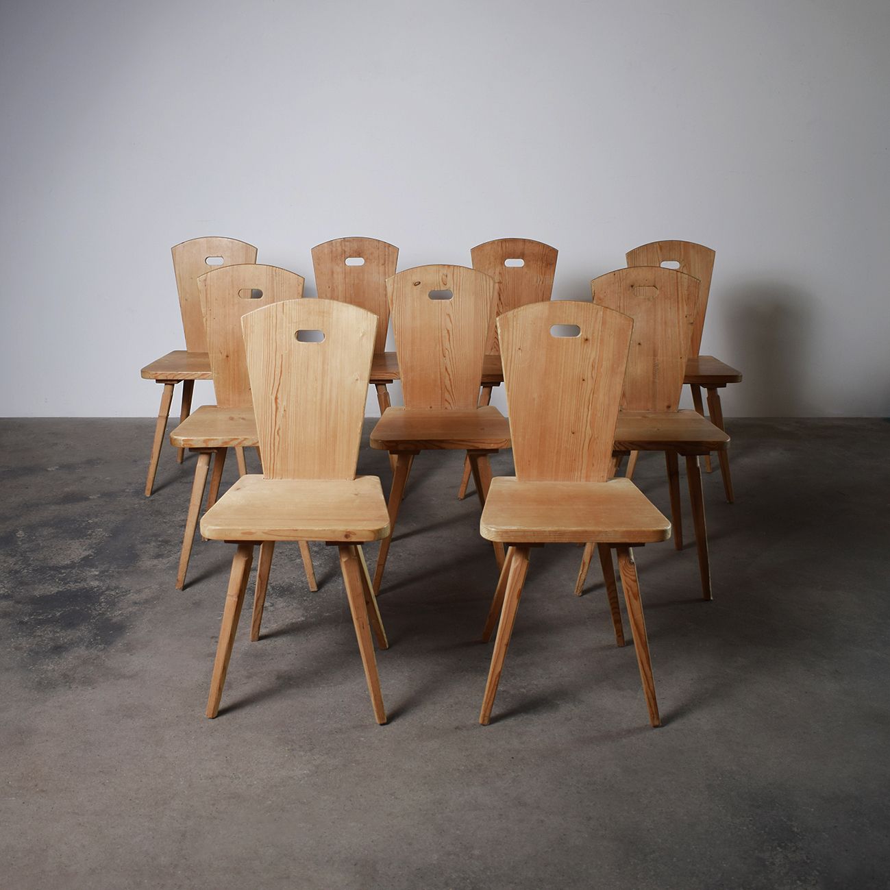 Set Of 9 Swedish Pine Dining Chairs 1960s
