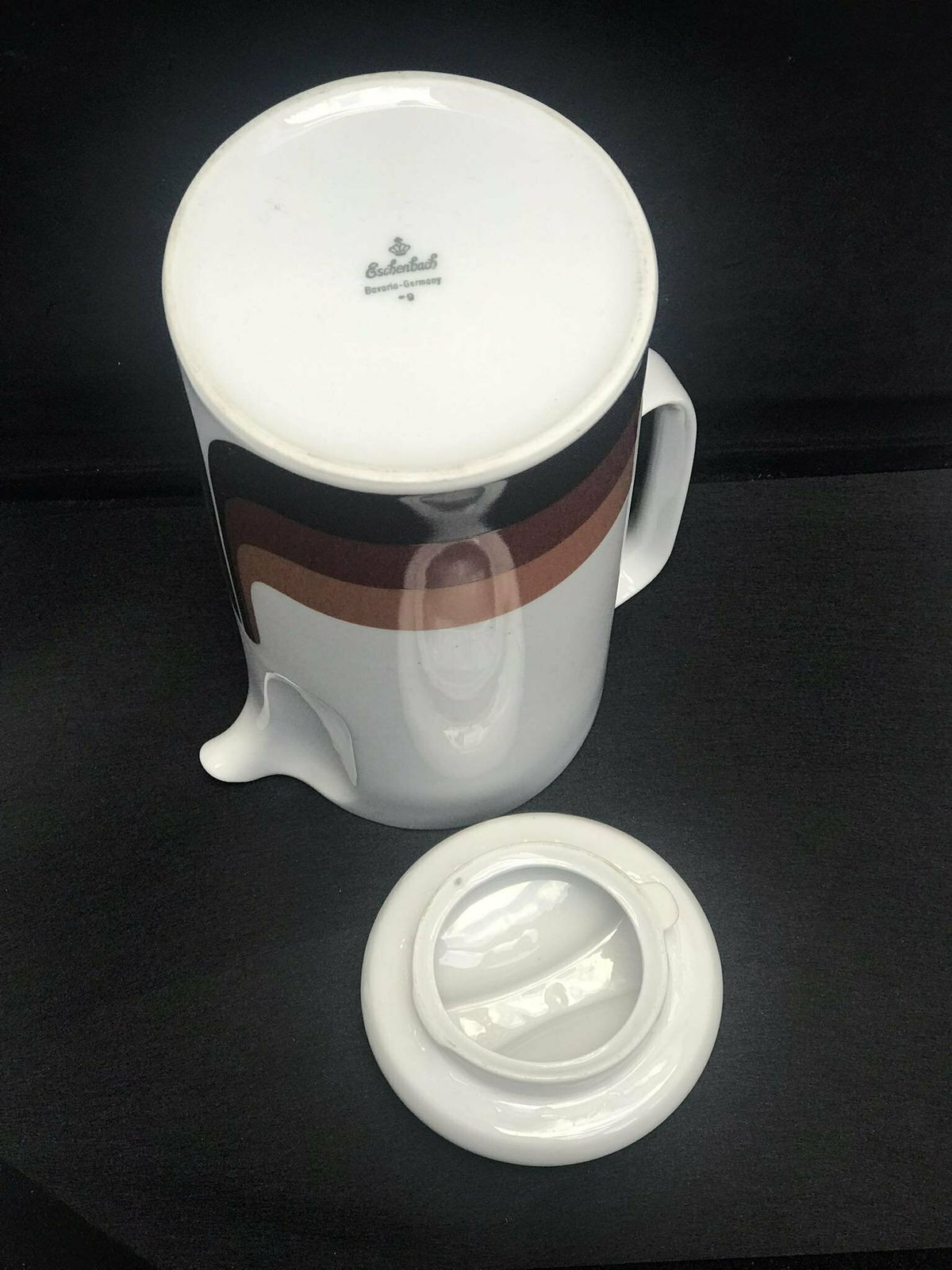 Coffee Pot Porcelain Eschenbach Bavaria Germany 1970s, Old Jar White Brown Porcelain, German Porcelain Decor 70s Made In Germany photo vinterior