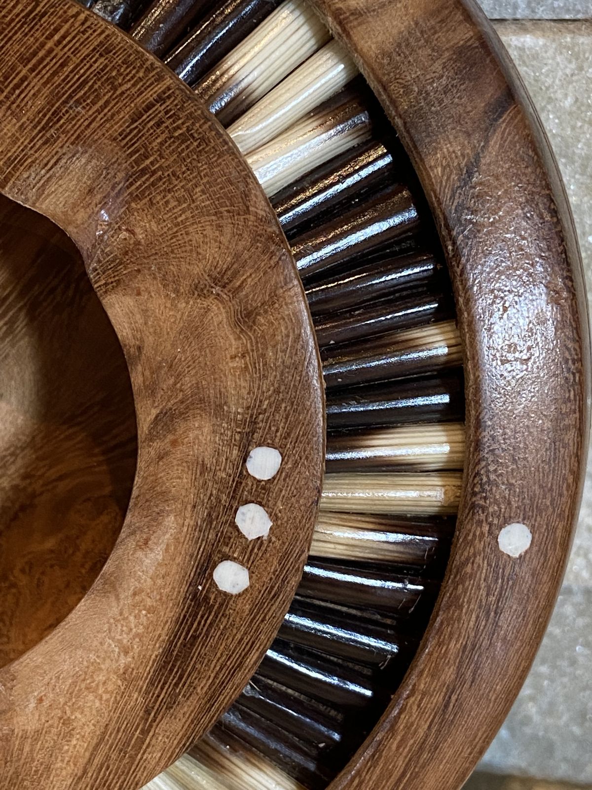 Antique Porcupine Quill Lidded Walnut Wooden Desk Box Bowl Cigarettes Holer Ashtray photo for sale