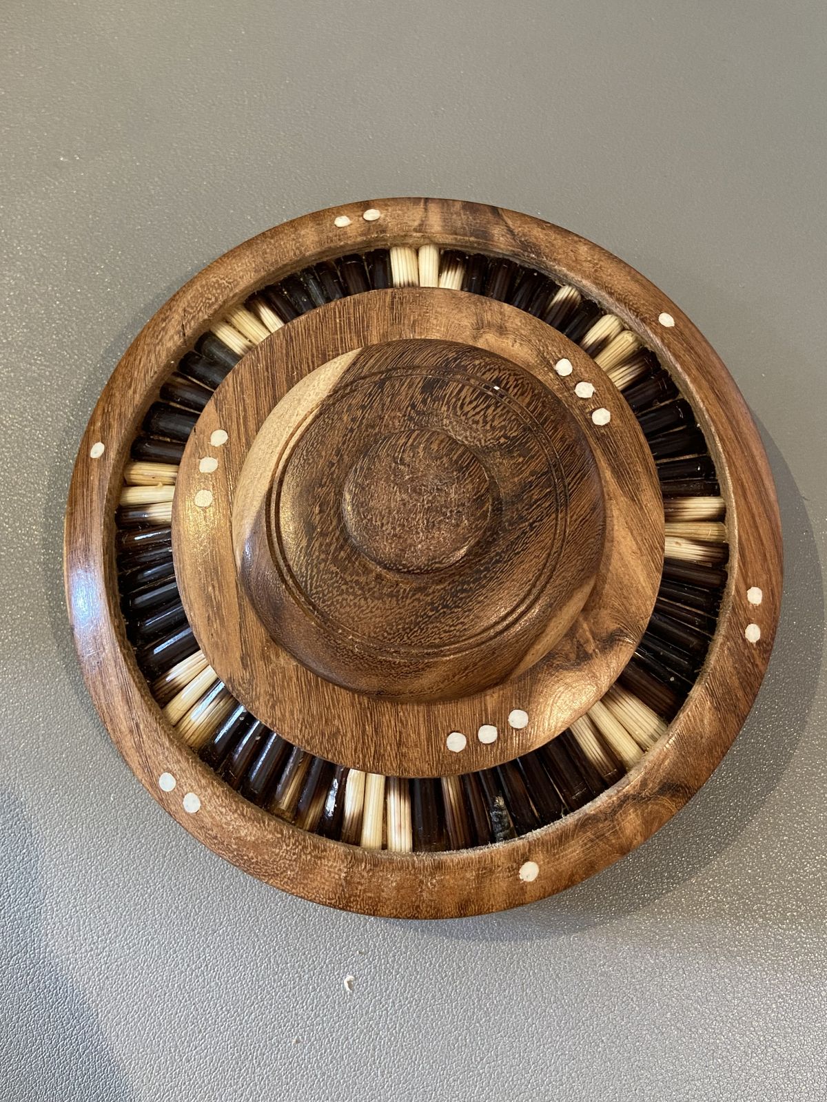 photo for sale Antique Porcupine Quill Lidded Walnut Wooden Desk Box Bowl Cigarettes Holer Ashtray