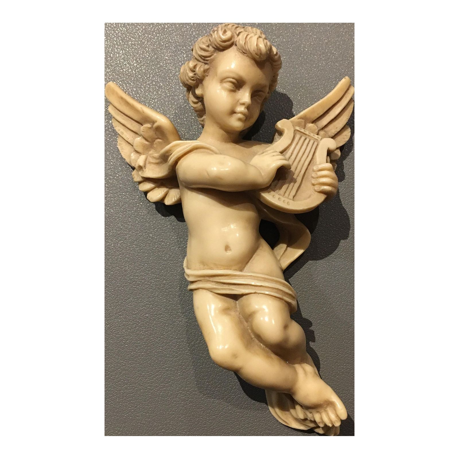 Antique Victorian Celluloid Angel Playing Harp Figurine