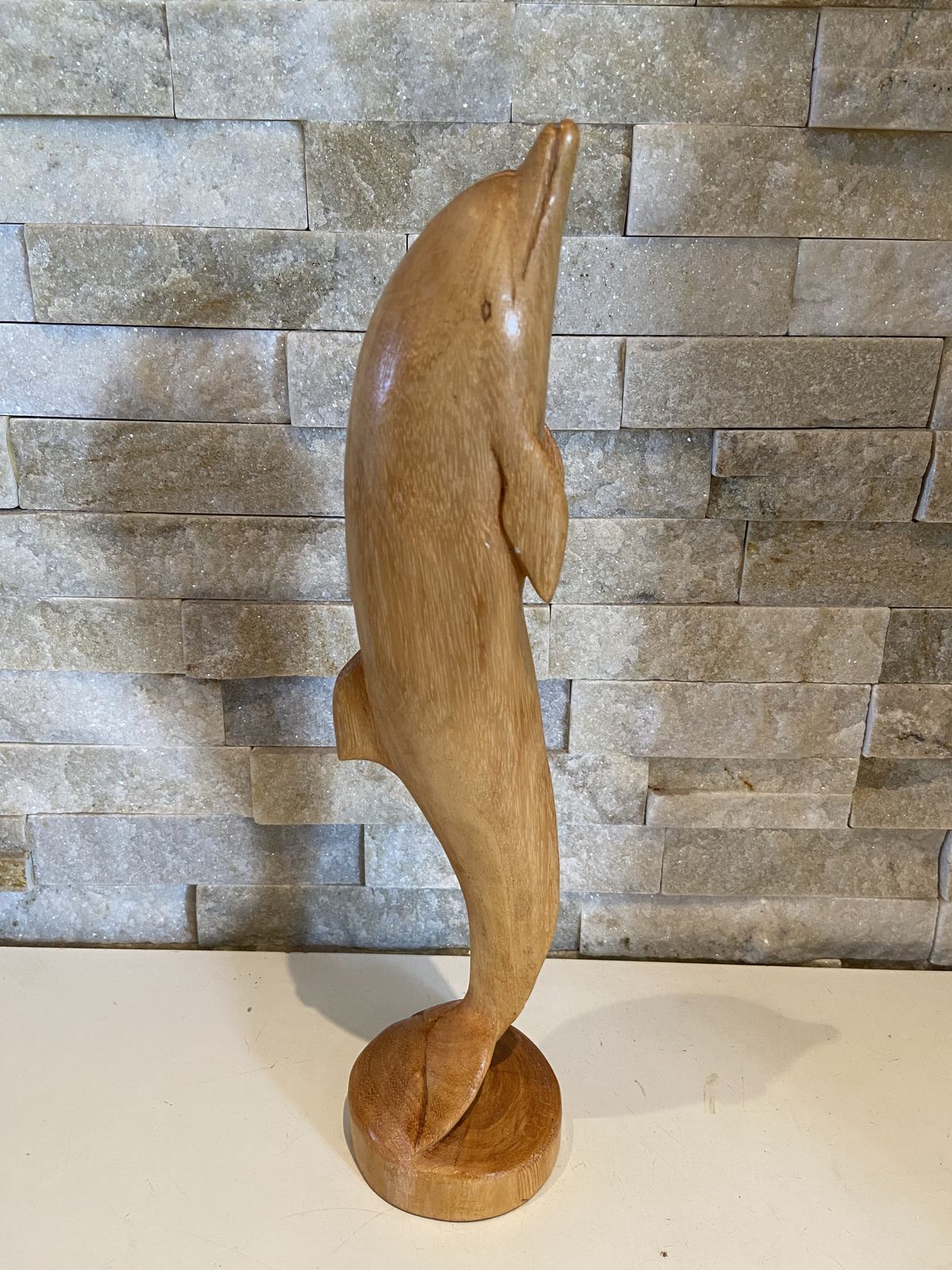 Vintage Large Golden Hardwood Hand Carved Dolphin Statue photo vintage