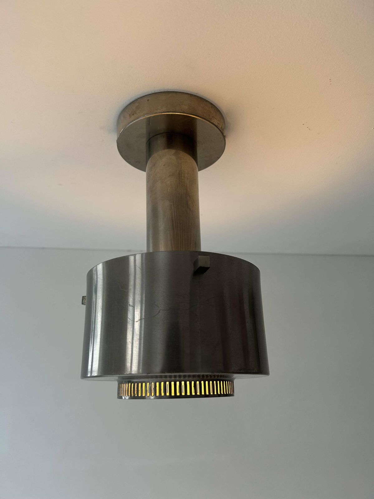 567.0 Vintage Modernist Chandelier, Chrome Metal, France 1940s photo