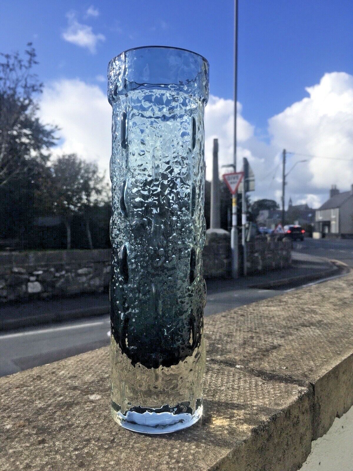 Mid Century Riihimaki Blue Grey Knobbly Textured Glass Vase 1461 Scandi Retro