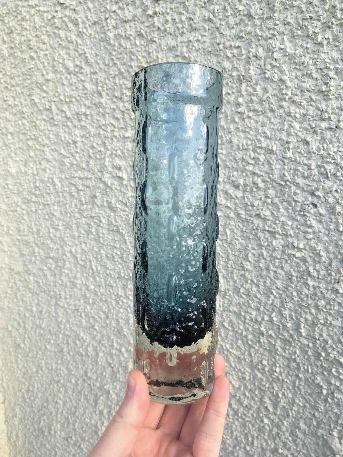 Mid Century Riihimaki Blue Grey Knobbly Textured Glass Vase 1461 Scandi Retro photo Home Decor