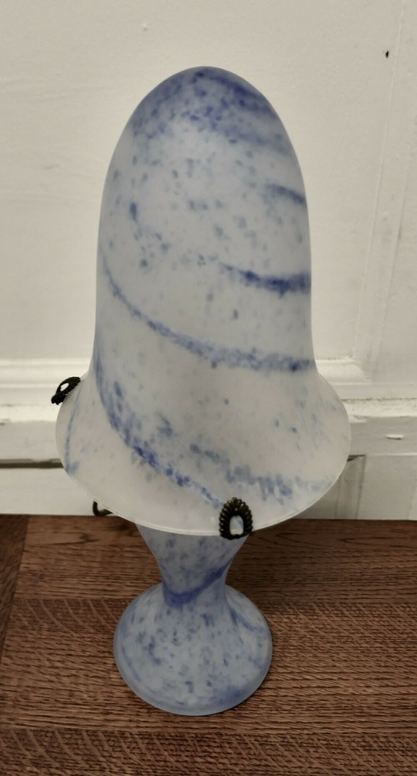 Art Deco Style End Of Day Blue Glass Lamp And Glass Shade photo for sale