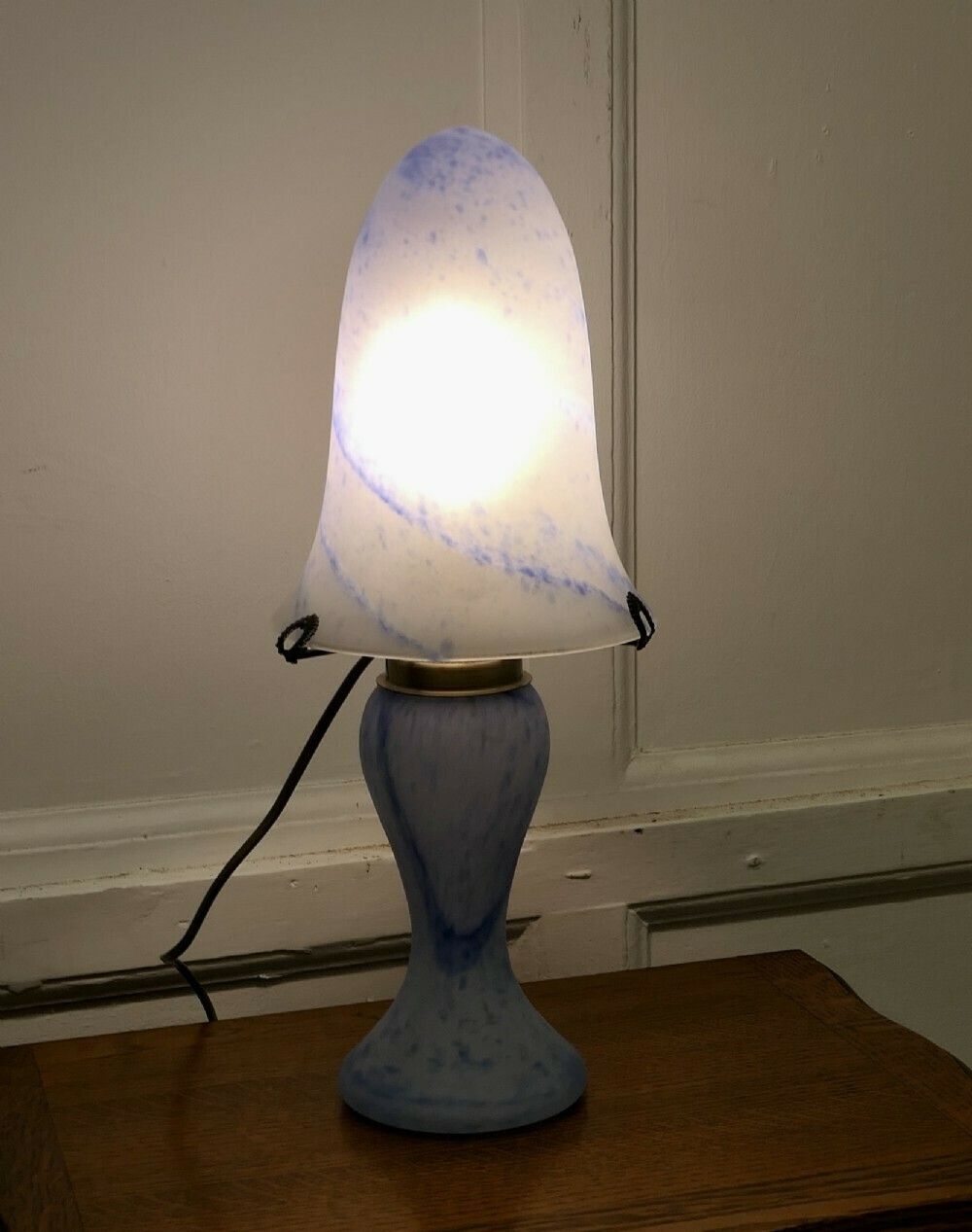 Art Deco Style End Of Day Blue Glass Lamp And Glass Shade photo 449.0
