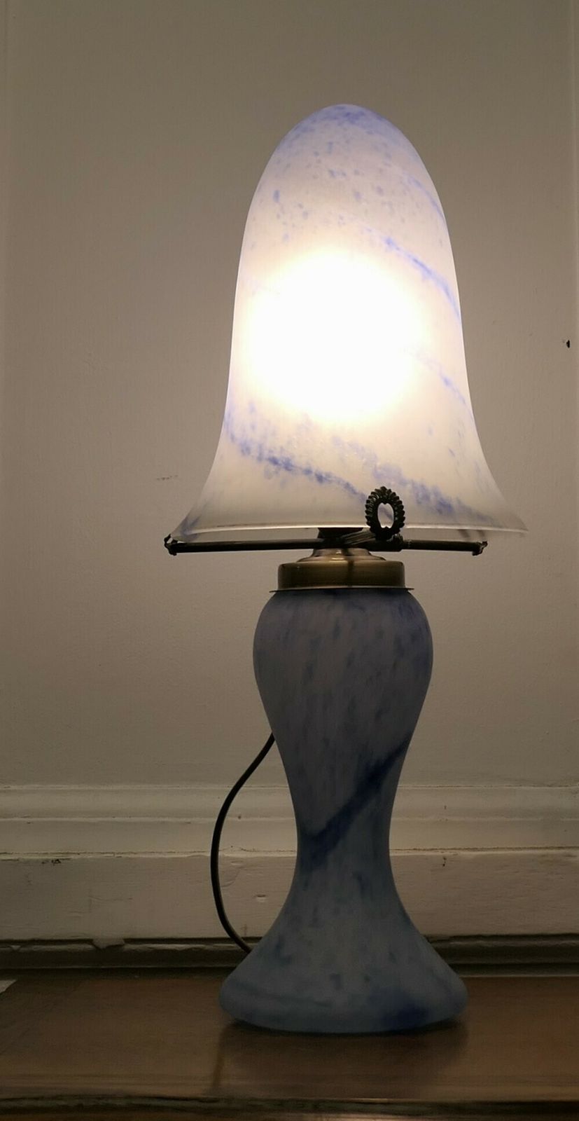 Art Deco Style End Of Day Blue Glass Lamp And Glass Shade photo vinterior