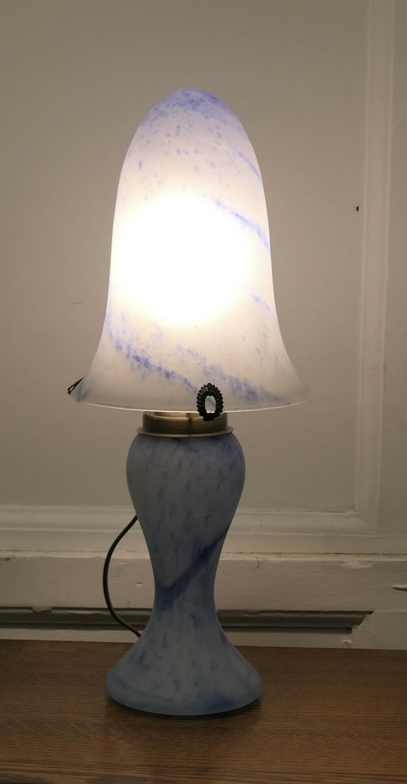 Art Deco Style End Of Day Blue Glass Lamp And Glass Shade photo vintage