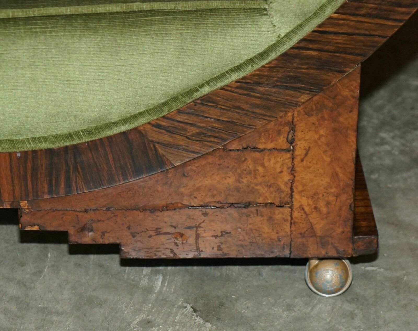 Stylish Antique Art Deco Cir 1920 Burr Walnut Green Velour Sofa Part Of A Suite photo vinterior