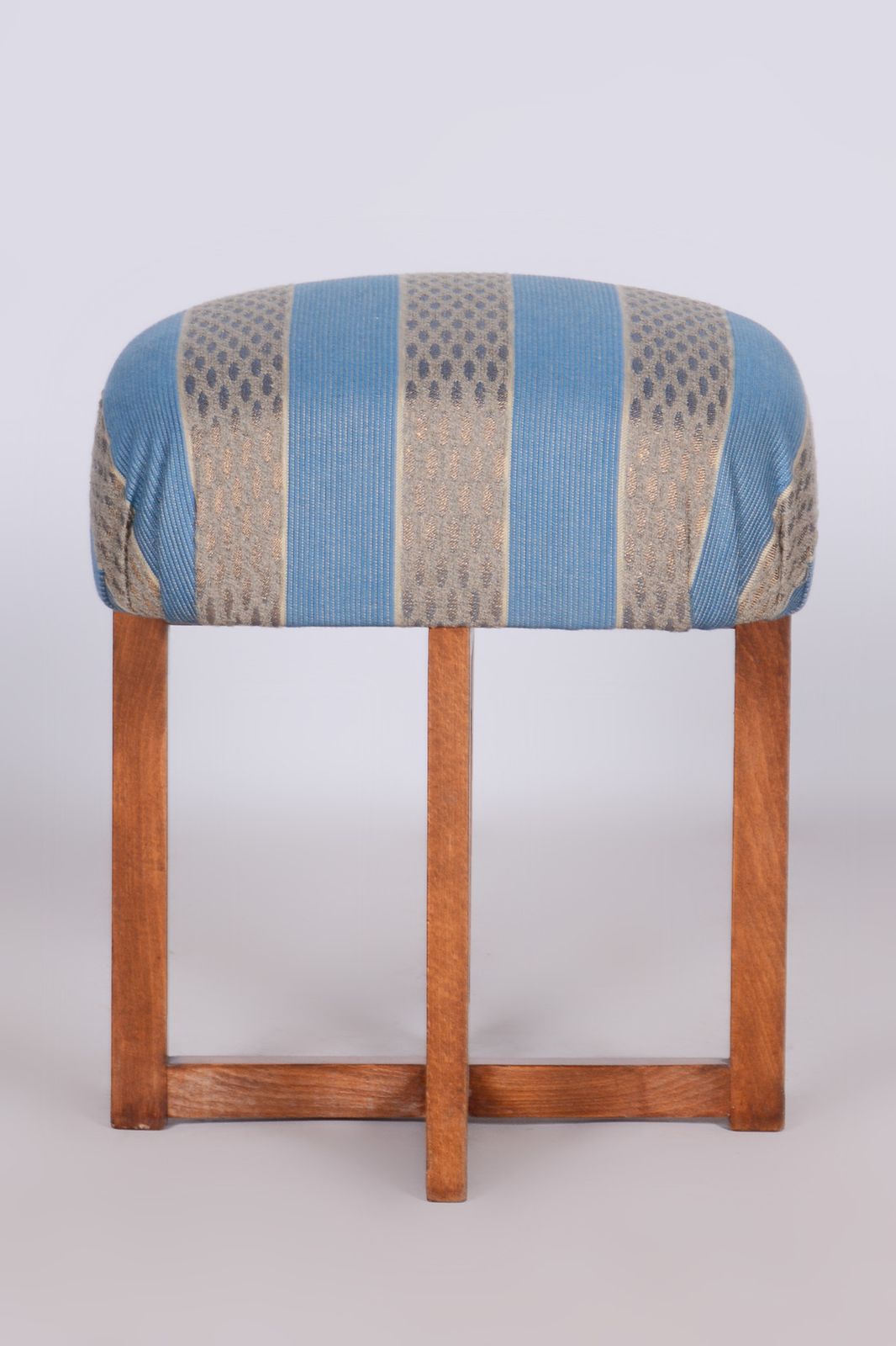Restored Art Deco Beech Stool, New Upholstery, Revived Polish, Czechia, 1930s photo vinterior