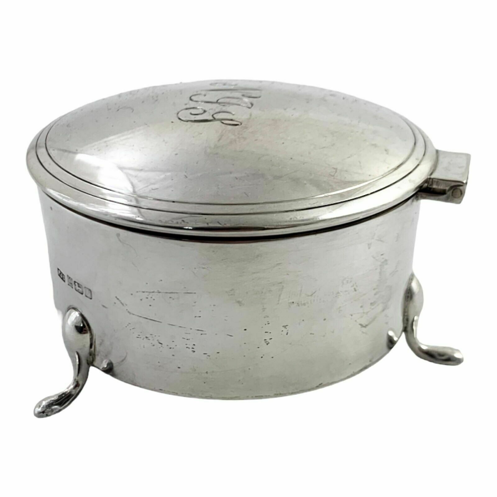 Large Vintage Sterling Silver Keepsake Trinket Toilet Box, Round Body, Hoof Feet photo Home Decor