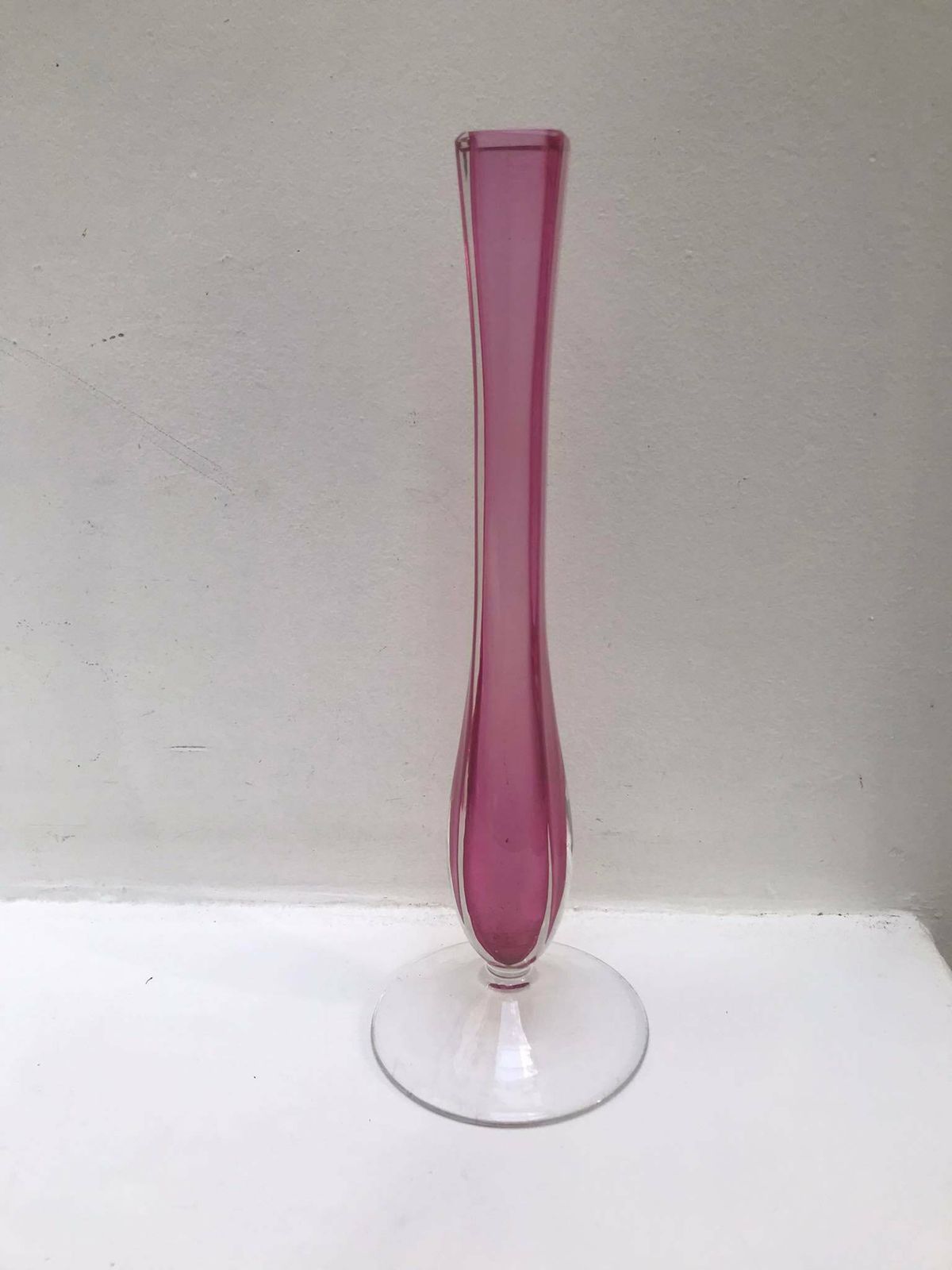 Soliflore Pink Val Saint Lambert Vase Vsl Cranberry Pink And Clear Crystal Glass Vase Belgium Bud Vase Soliflore Thin Vase Signed Pink Decor photo for sale