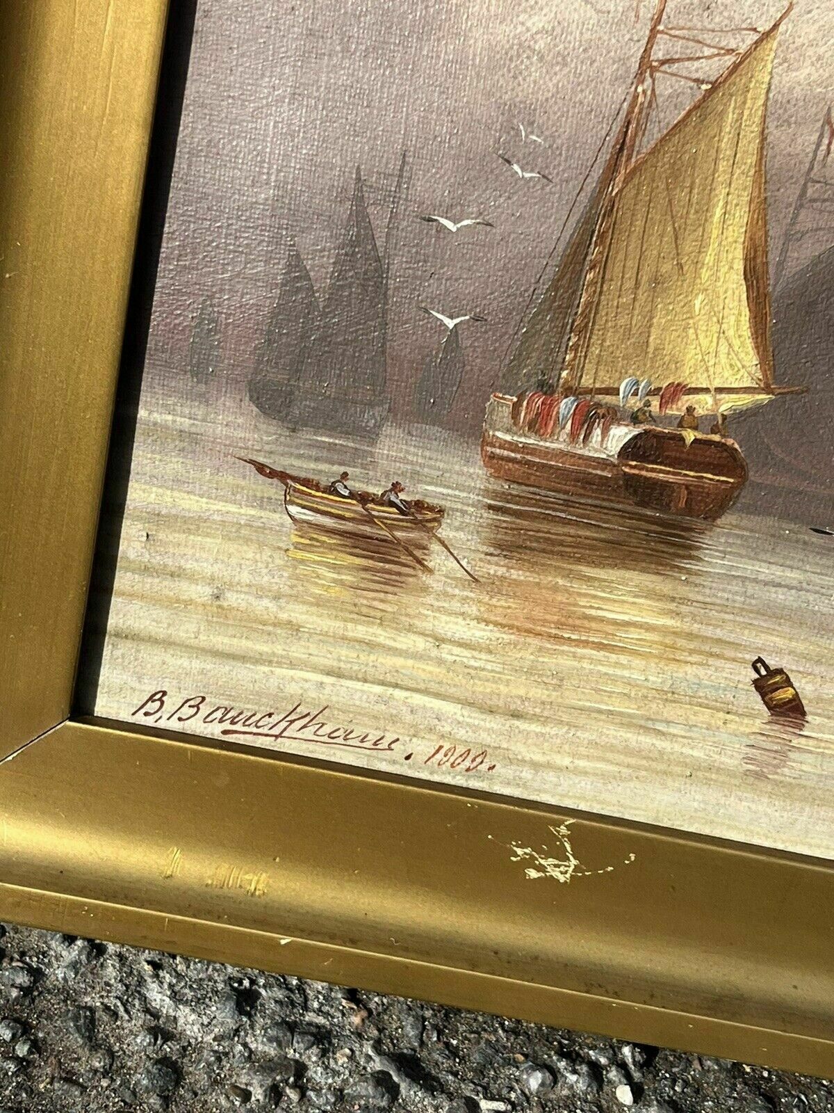 photo furniture Pair Of Framed Maritime / Marine Oil Paintings, Signed And Dated 1909