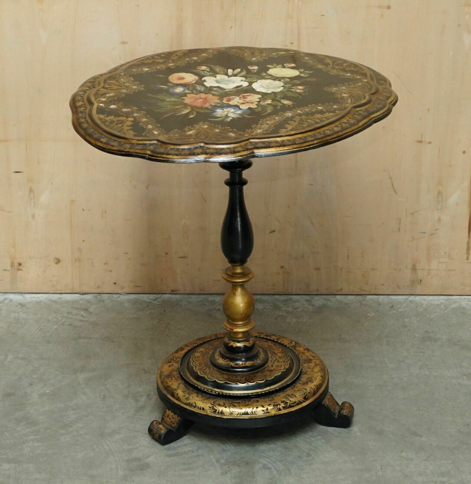 Exquisite Antique Regency 1810 Lacquered Mother Of Pearl Inlaid Tilt Op Table photo furniture
