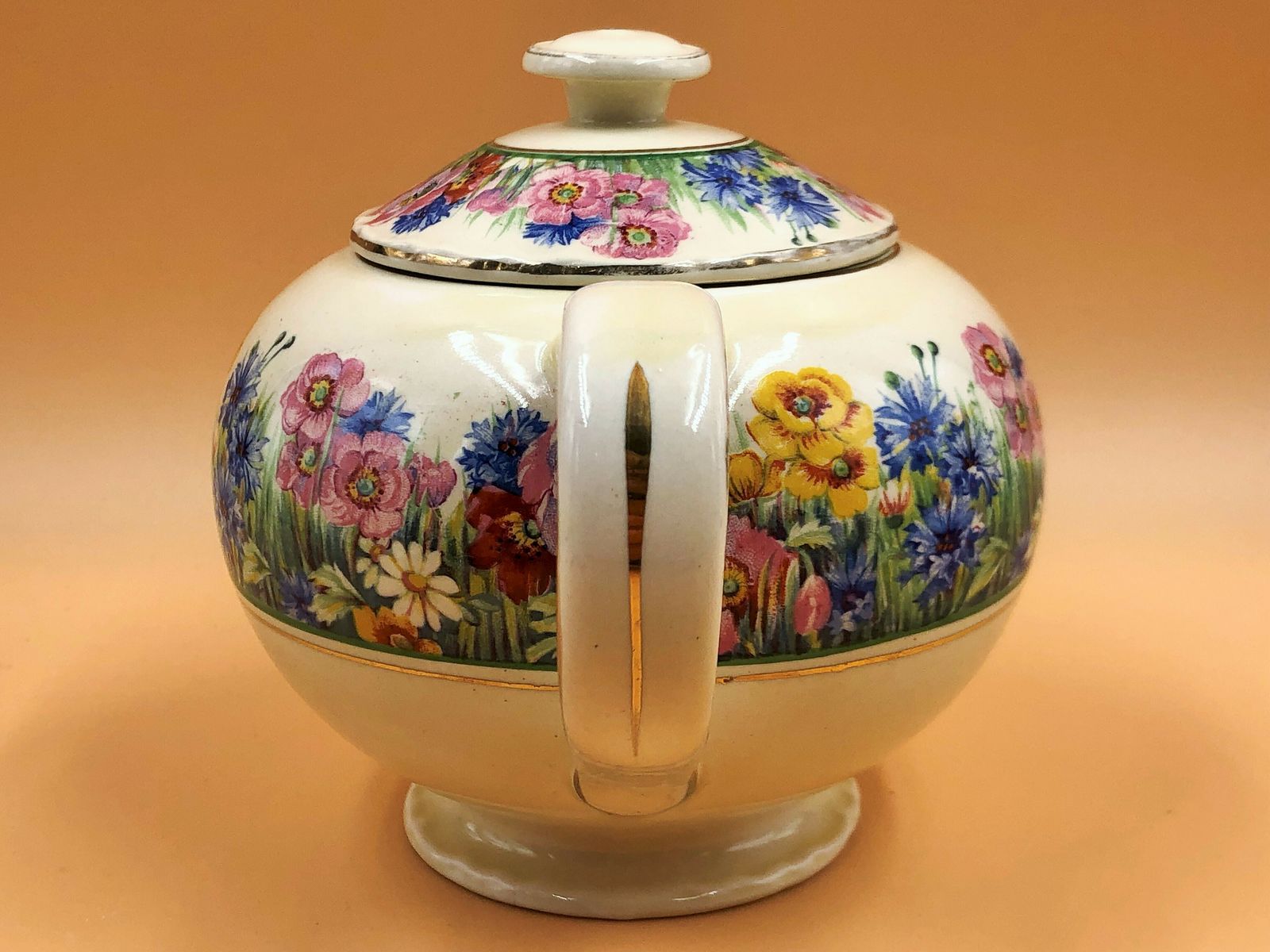 Clarice Cliff Radiance Design Honeyglaze 1 Pint Globe Teapot, Creamer And Sugar Bowl Set. C1930. No. 10436. photo 125.0