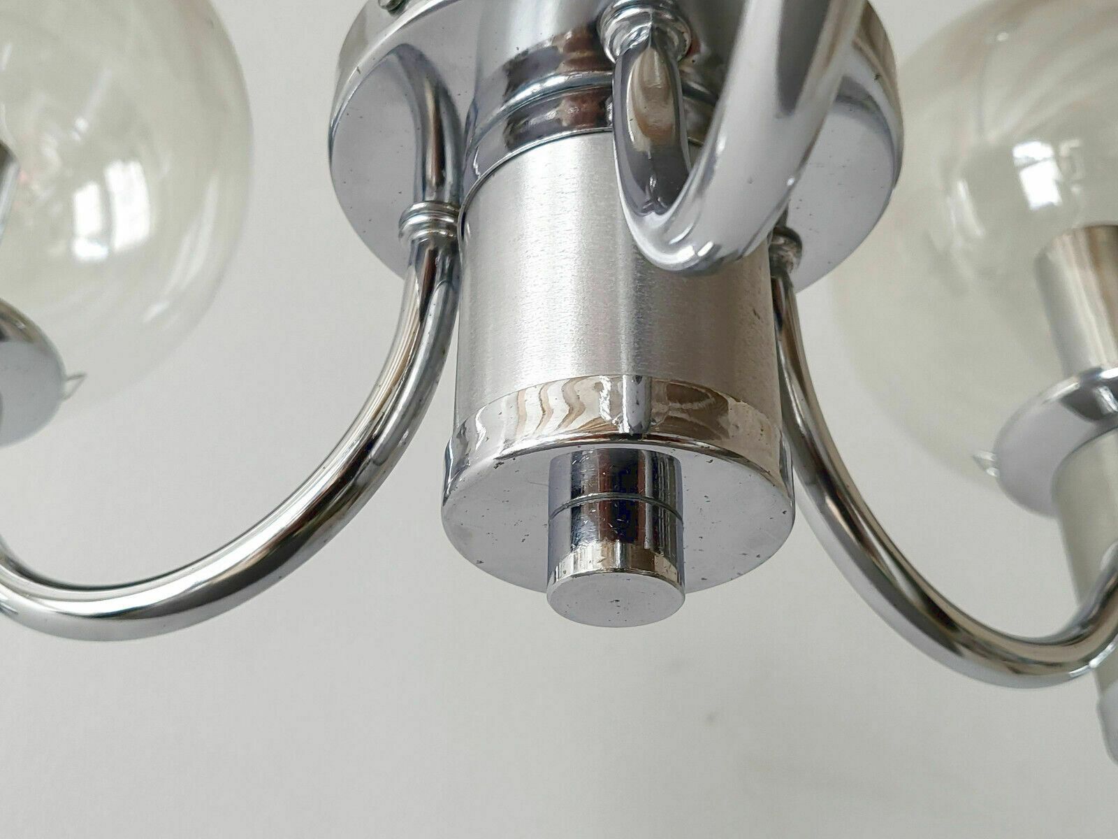 Vintage Pendant Chandelier 1970 Chrome Steel & Brushed Glass 70s 1970s Retro photo vinterior