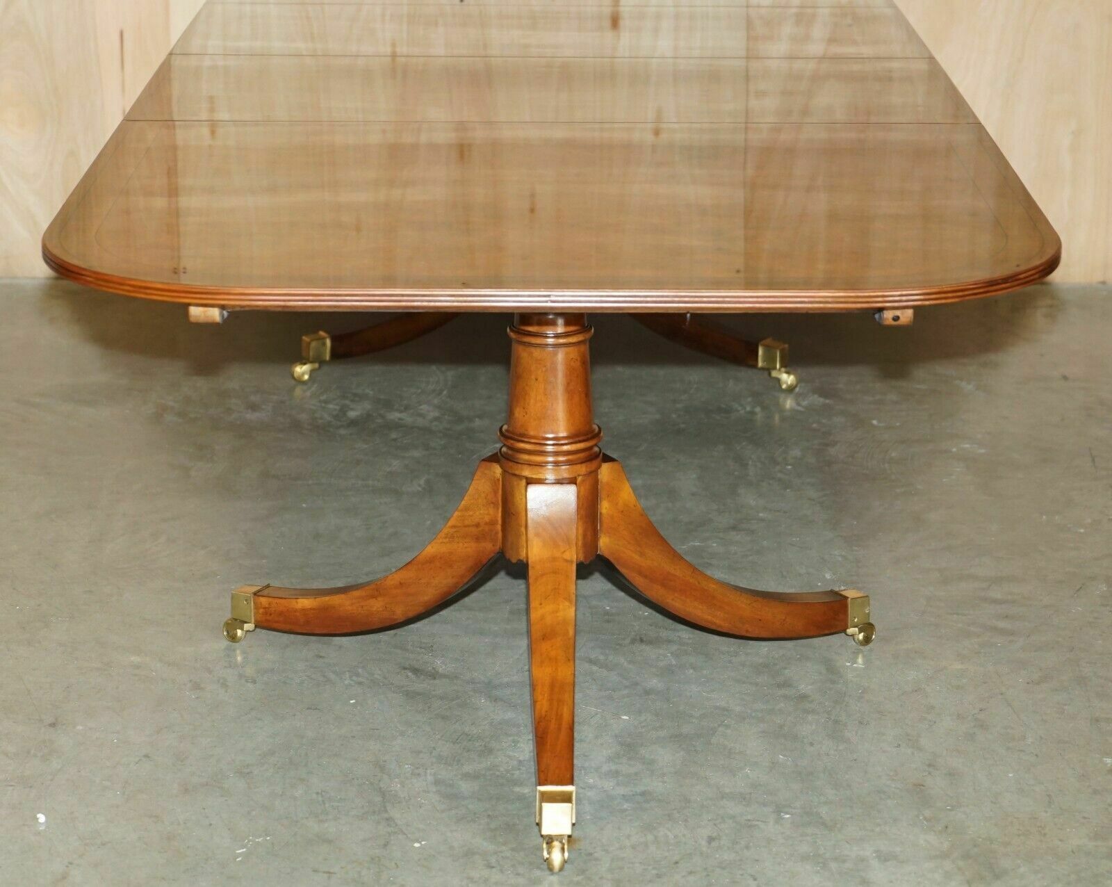 photo furniture Exquisite Two Pedestal Burr Walnut Extending Dining Table & 10 Chairs Suite