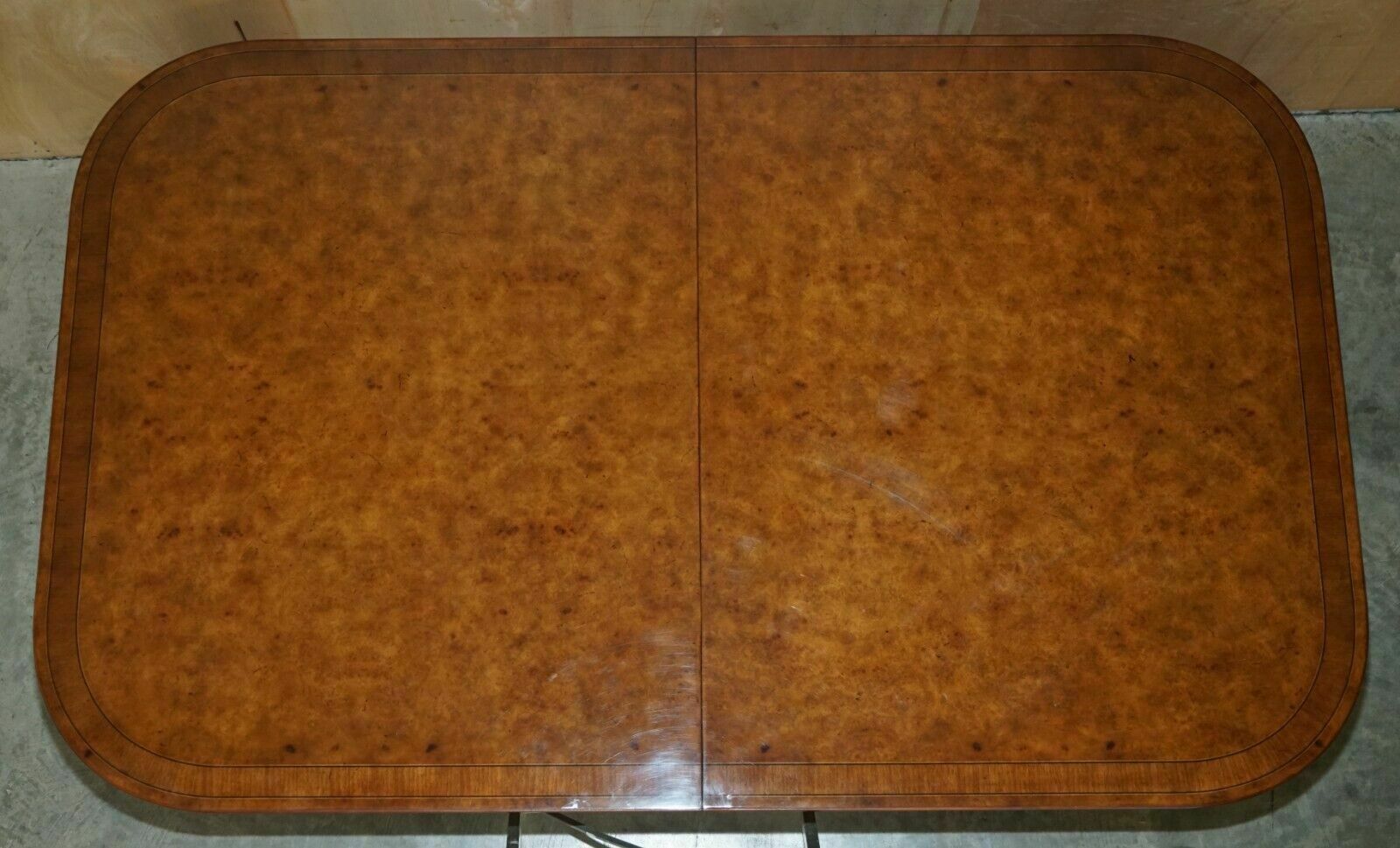 photo vinterior Exquisite Two Pedestal Burr Walnut Extending Dining Table & 10 Chairs Suite