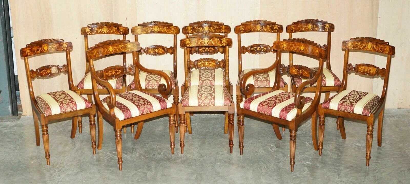 photo buy Exquisite Two Pedestal Burr Walnut Extending Dining Table & 10 Chairs Suite