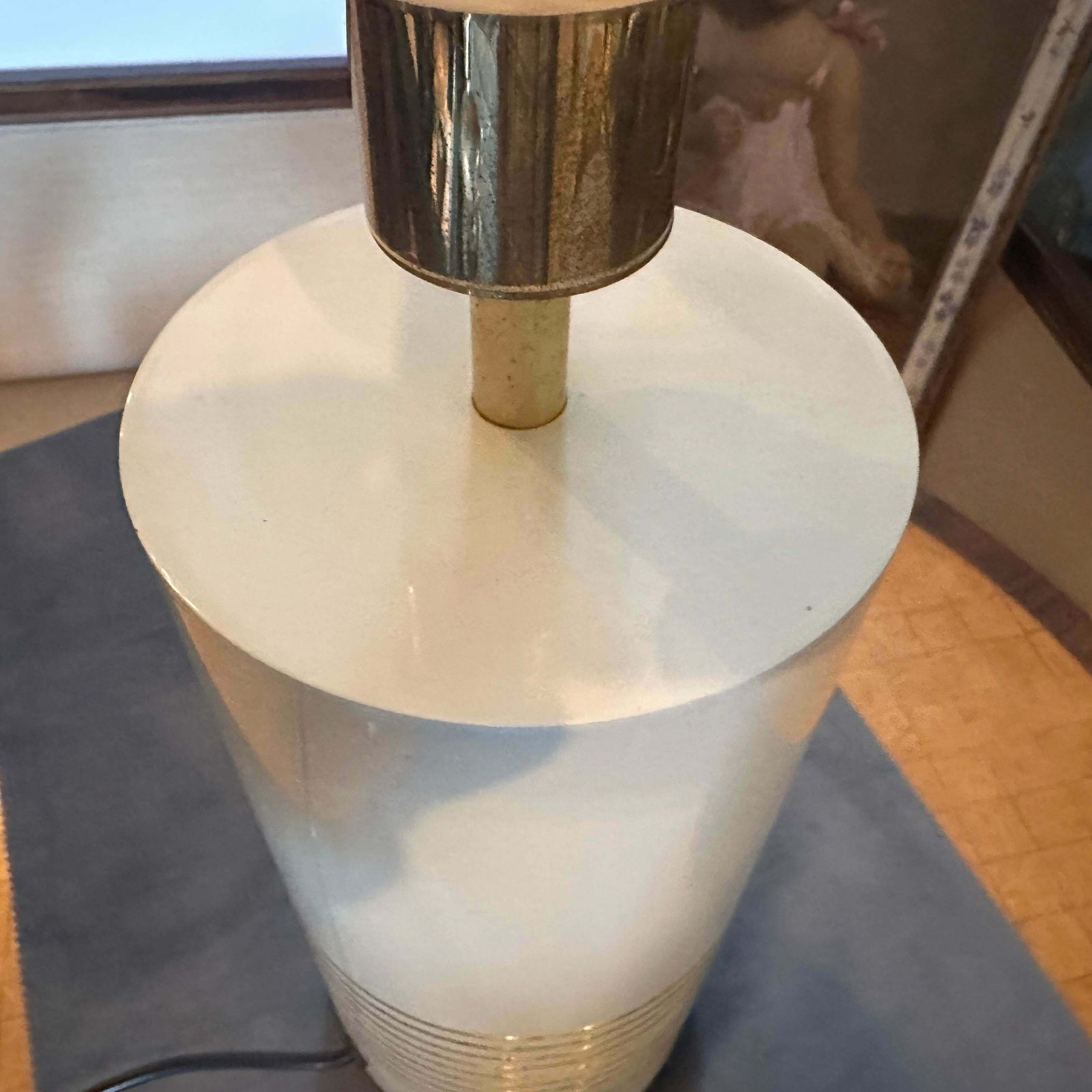 photo furniture 1970s High Quality Mid Century Ivory And Gold Painted Metal Italian Table Lamp £712.41