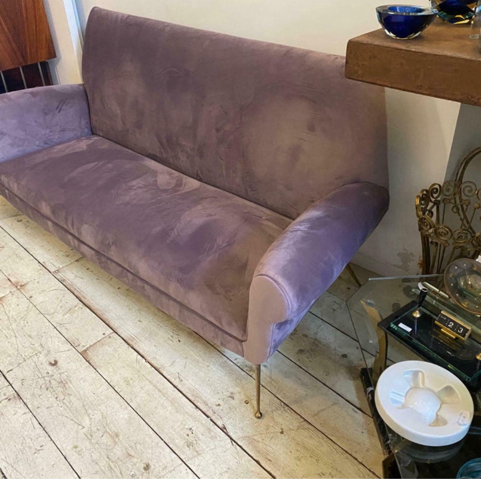 1950s Gigi Radice Style Mid Century Modern Wisteria Velvet Italian Sofa photo furniture
