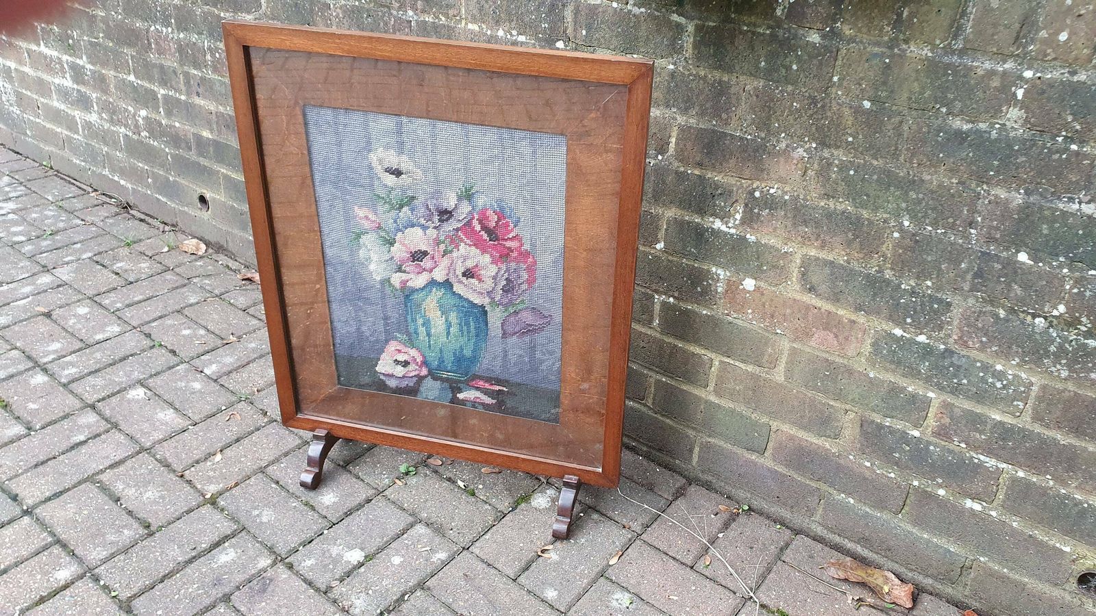 Imposing Vintage Pre War Mahogany Tapestry Fire Screen Guard Glazed photo furniture
